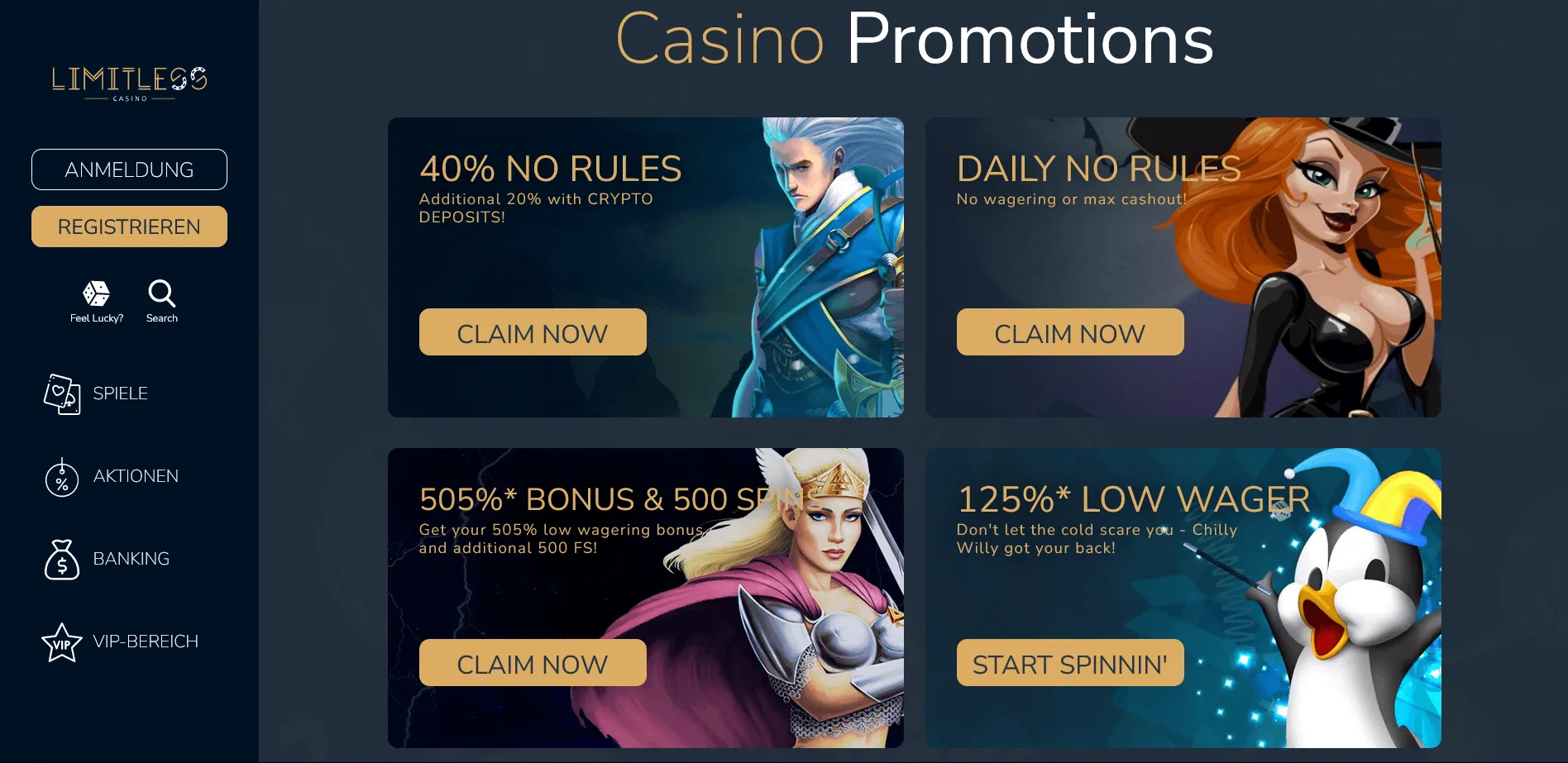 Welkomstbonus en Promoties bij Limitless Casino